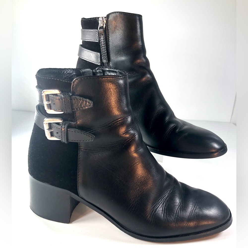 SALE! GRIGIARANCIO ITALY LEATHER & SUEDE BLACK LEATHER HEELED ANKLE BOOTS ZIPP…